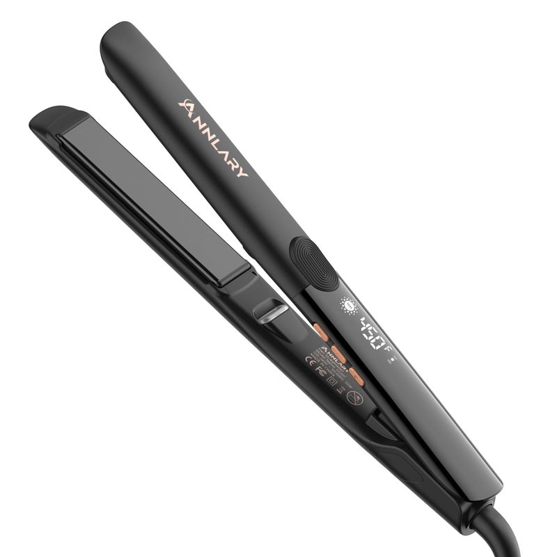 Annlary Hair Straightener 1 Inch Flat Iron and Curler 2 in 1 Titanium Ceramic Ionic Dual Voltage Straightener with HeatResistant Silicone for Less Frizz Shinier  Smoother